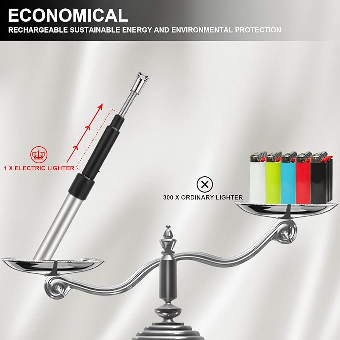 Long Lighter, Retractable Electric Lighters, Lgnition Port Can be Rotated 360°, Rechargeable via USB, lighters Suitable for Lighting Candles, barbecues, fireplaces, fire pits, etc