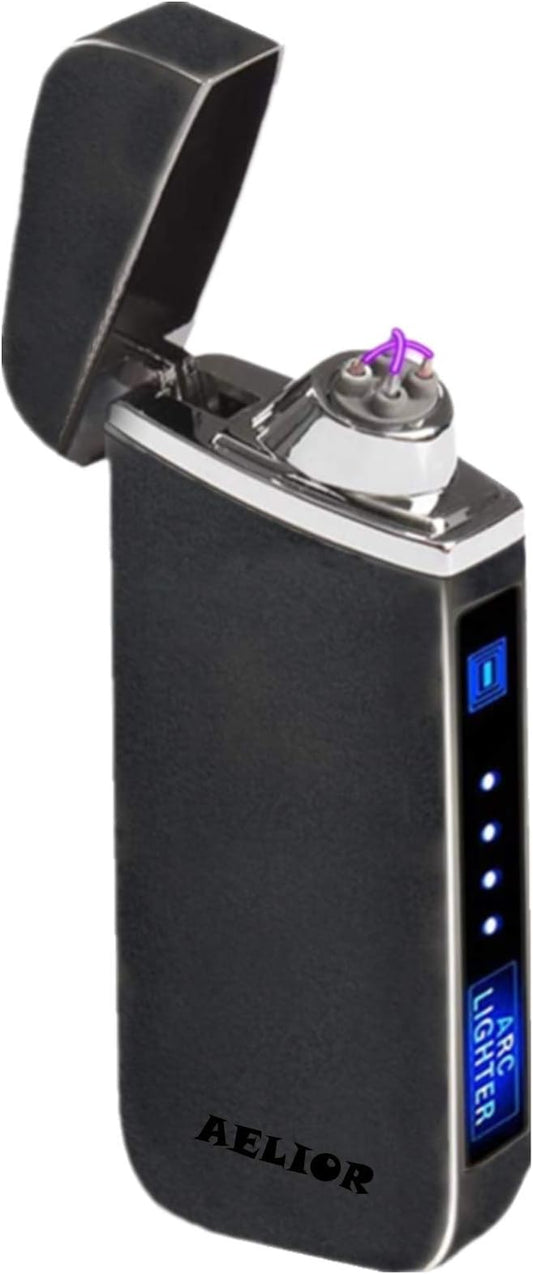 Electric Lighter Dual Arc Lighter Outdoor Windproof Lighters USB Rechargeable-Flameless-Plasma Cool Lighters for Camping, Hiking, Adventure, (Matte Black)