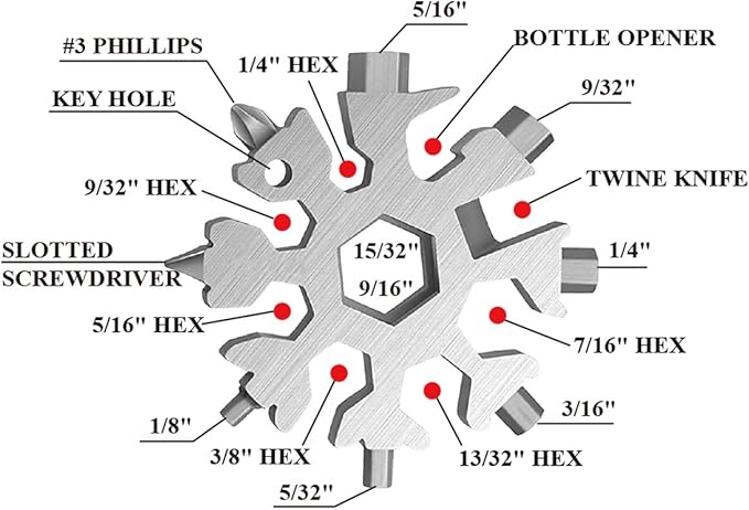 CASIMR Snowflake Multi Tool, Unique Stocking Stuffers for Women Men Kids Adults Teens, Mens Christmas Gifts Cool Gadgets for Dad Birthday Gift, Portable 18-in-1 Stainless Steel Multitool Presents