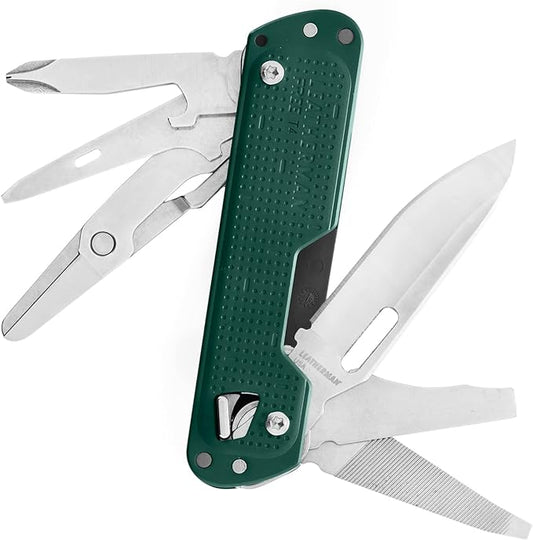 LEATHERMAN, Free T4 Multitool and EDC Knife with Magnetic Locking and One Hand Accessible, Made in The USA, Stainless, Evergreen