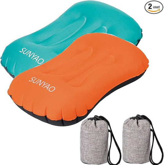 SUNYAO Ultralight Inflatable Camping Pillows - Compressible, Compact, Inflatable, Comfortable, Ergonomic Pillow for Neck & Lumbar Support While Camping,Backpacking,Hiking