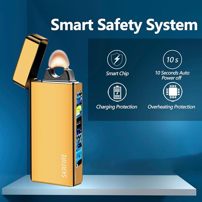 SKRFIRE Electric Lighter Rechargeable Candle lighters Cool Plasma lighters USB Rechargeable Plasma Arc Lighter Gold Lighter for Candles, BBQ, Fireworks (Gold)