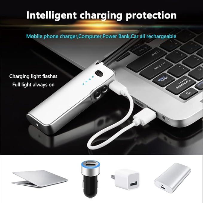 YOZWOO Candle Lighter Electric Lighter Rechargeable Lighter Plasma Lighter Electric Arc lighters Long No Gas Lighter Windproof Flameless Lighter with LED Flashlight for Camping, BBQ, Firework (White)