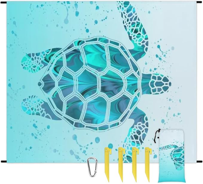 Beach Blanket Sandproof Waterproof Beach Lightweight Picnic Blanket Portable Picnic Mat for Outdoor Travel Camping Hiking Turtle Pattern