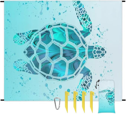 Beach Blanket Sandproof Waterproof Beach Lightweight Picnic Blanket Portable Picnic Mat for Outdoor Travel Camping Hiking Turtle Pattern