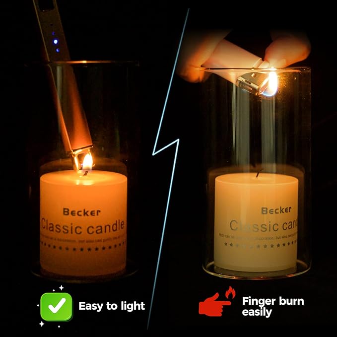 Lighter Candle Lighter, Electric Lighter USB Rechargeable Lighters Have Triple Safety and LED Battery Display, Windproof Flameless Plasma Arc Lighter for Candle Camping Grill (Blue)