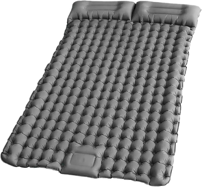 Double Sleeping Pad, Self-Inflating Sleeping Pad for Camping, Camping Sleeping Pad with Built-in Pump, 4" Extra Thickness Inflatable Sleeping Mat, Twin Air Mattress for Traveling (Gray)