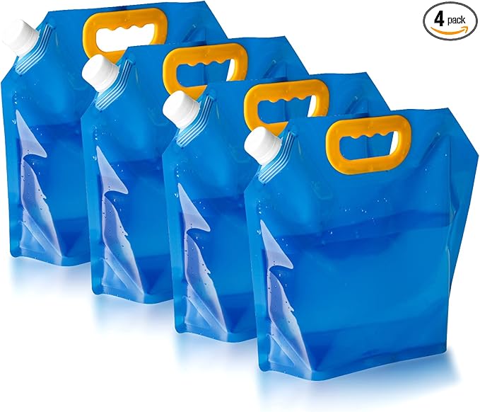 Hakkin Collapsible Water Tank Container 4 Pack 0.66 Gallon/2.5L, No-Leak Freezable Portable BPA Free Food Grade Plastic Storage Jug for Camping, Hiking, Travel, Emergency Survival Kit Bonus