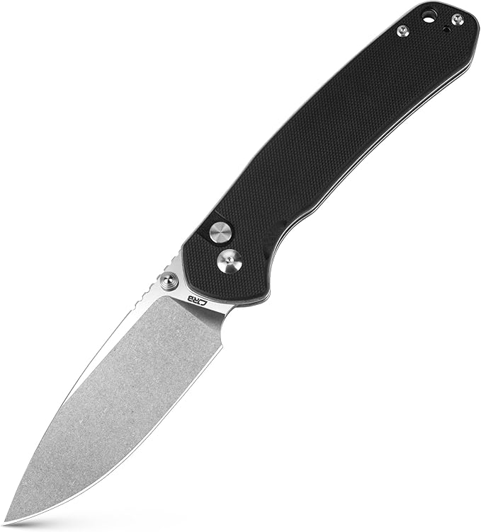 CJRB CUTLERY Pocket Knife Pyrite (J1925L) Button Lock EDC Large Foldable Knife AR-RPM9 Steel Blade and G10 Handle Black Outdoor for Women Men for Gifts
