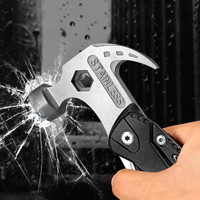 Camping Accessories Multitool Hammer, Mini Multi tool Gadgets with DIY Stickers, Safety Lock & Screwdriver Bits Set, Cool Hiking Survival Gear, Multi Tool for Outdoor, Camping