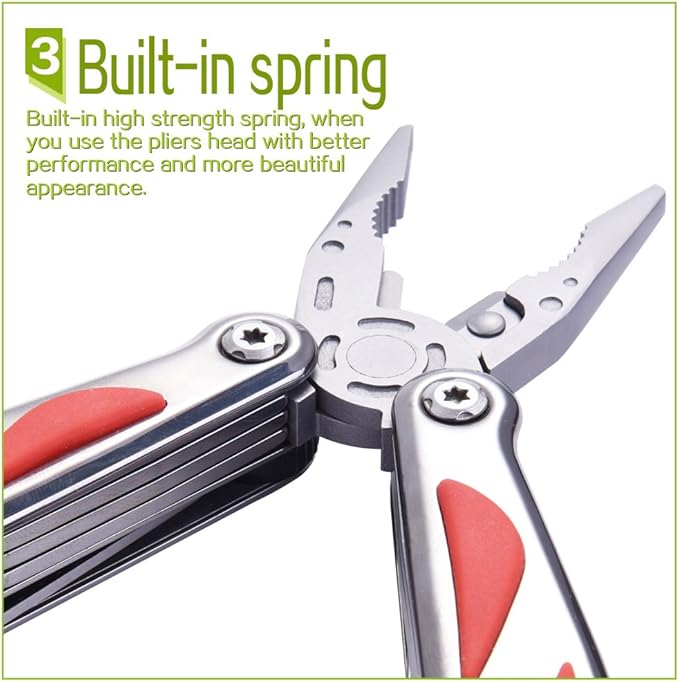 Fine Blanking Folding Stainless Steel Pliers Outdoor Multifunction Multitools Pliers Bottom Bone Elastic Forceps Clamp with Nylon Sheath and Gift Box for Camping/Home/Hiking Red