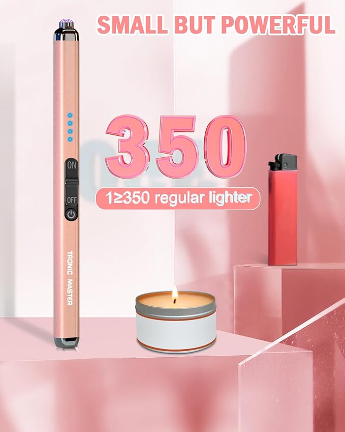Electric Candle Lighter Rechargeable Lighters - Dual Arc Plasma Lighter Windproof & Flameless with Double Safety Switch(Rose Gold)