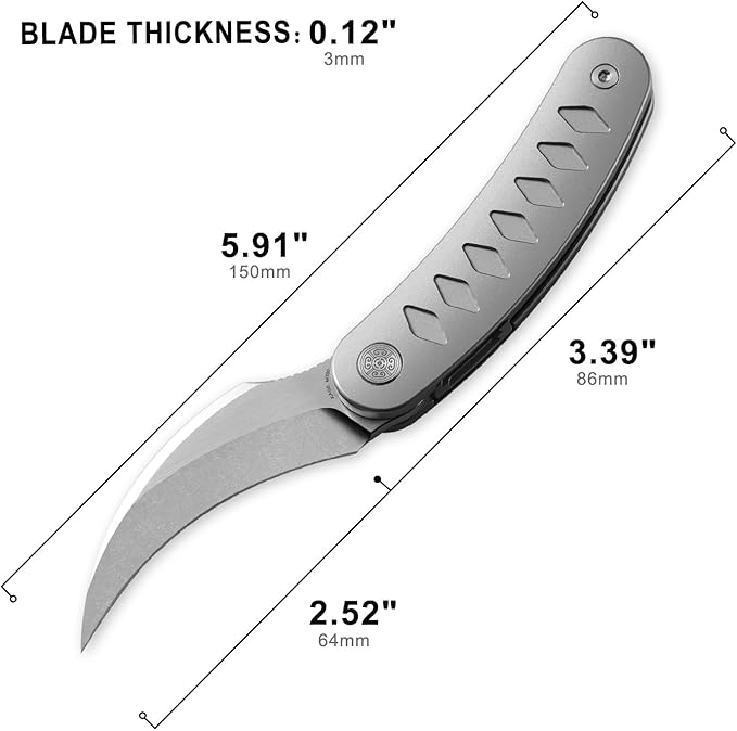 Knife Kage C03 Folding Knife,2.52" M390 Stonewashed Mirror Blade Pikal Knife,3.39" 6AL4V Titanium Handle Pocket Knife,2.61oz Lightweight Outdoor EDC Knife (Silver)