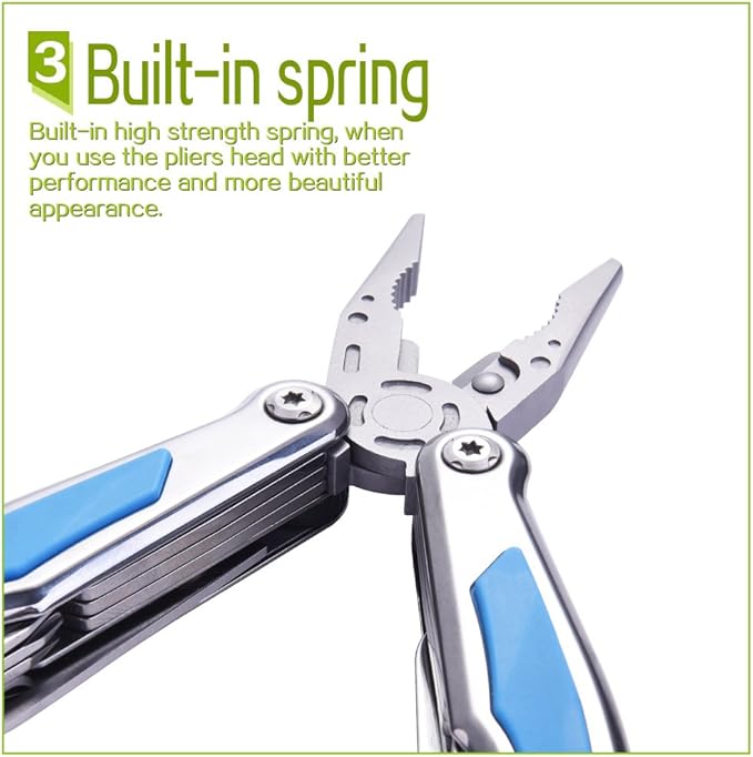 Folding Multitool Pliers Bottom Bone Elastic Forceps Clamp Multifunction Fine Blanking Pocket Pliers with Nylon Sheath and Gift Box Suitable for Home/Camping/Travel/Hiking/Outdoor Blue