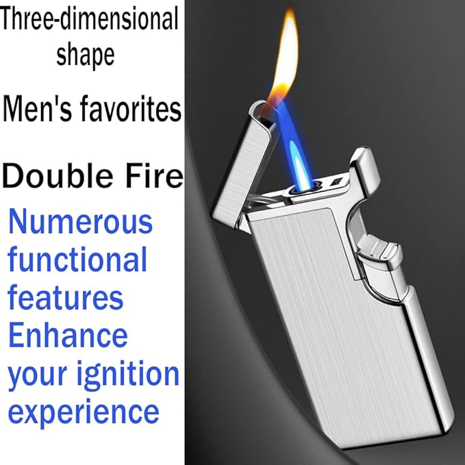 Butane Refill Torch Lighter, Cool Lighters Dual Flame Lighters for Candle Kitchen BBQ Men's Camping Gifts (Without Butane)
