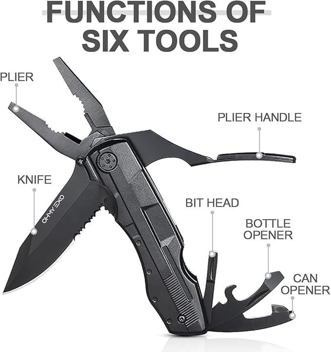 Stainless Steel Multi tool Pocket Folding Knife - Portable Utility Multitool w/Pliers, Bottle & Can Opener & More - Tactical Knives for Men - Great for EDC, Outdoor Survival, Hiking, Camping
