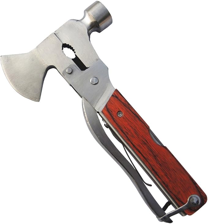 Portable Multipurpose Multitool Camping Hatchet Survival Hammer Wood Inlay Handle Metal Outdoor Gadgets Axe Gift for Men Women