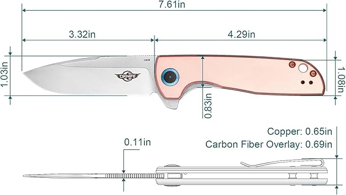 OKNIFE Freeze 2 EDC Folding Knife, Pocket Knife for Men 154CM Steel Blade Liner Lock Outdoor Knives Camping, Hiking (Copper)
