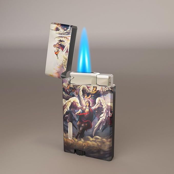 Retro Egyptian Heavenly Gods Cool,Butane Jet Torch Lighter,Refillable Windproof Flame Torch Lighters,Adjustable,Long,BBQ Candles Camping (No Gas)