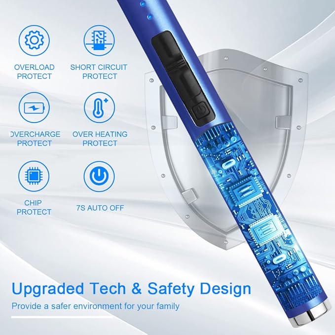 USB Rechargeable Candle Lighter Electronic Arc Lighter Windproof Flameless with Safety Button for Camping Cooking BBQ (Dark Blue)