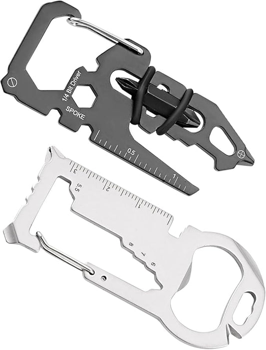 15-in-1 Carabiner Multitool with Bottle Opener, Screwdriver, Wrench - EDC Pocket Tools for Outdoor Camping Gadgets - Suitable for Men and Women 2pcs