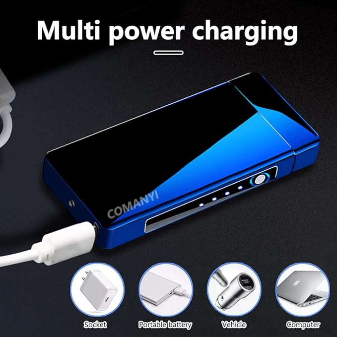 Plasma Lighter Rechargeable Electric Candle Lighter Arc Lighter High Power Flame USB Lighter Windproof Torch Lighter with Gift Box for Holiday, Birthday, Gift for Men and Women (Blue)