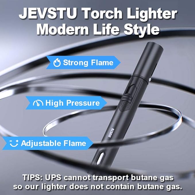 Torch Lighter, Butane Lighter with Fuel Level Window for Candle, Adjustable Fire Jet Torch Windproof Lighter Long for Grill Cooking Survival, Mini Men Gifts, Black (Lighter Fluid not Included)