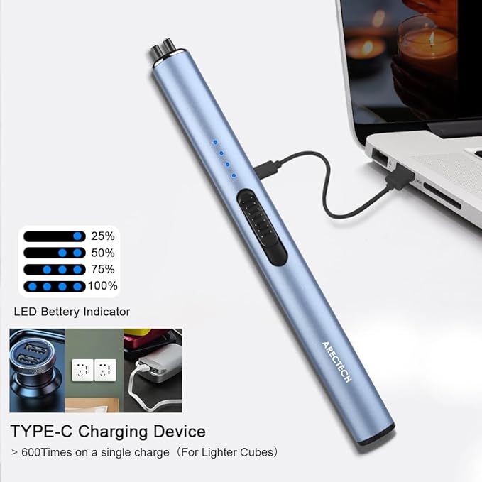 ARECTECH Electric Candle Lighter Rechargeable Lighter Arc Plasma Lighters for Candle Kitchen Camping Christmas Type-C Blue