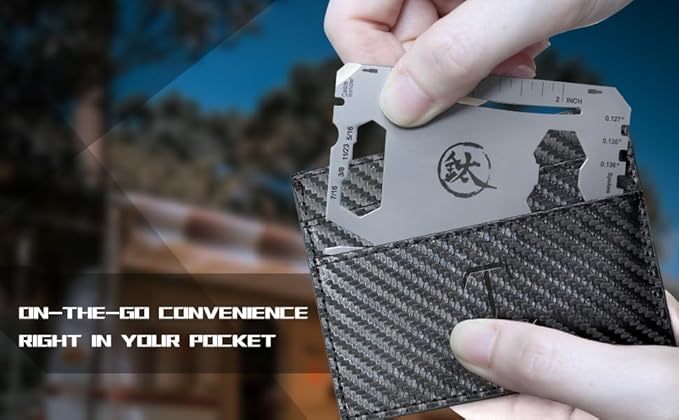 Pocket Tool - 17 in 1 Titanium Credit Card Size Multi-Tool for Quick Repairs and camping. Slim, Minimalist Card Wallet Tool Card. Gifts for Dad, Husband, Men.