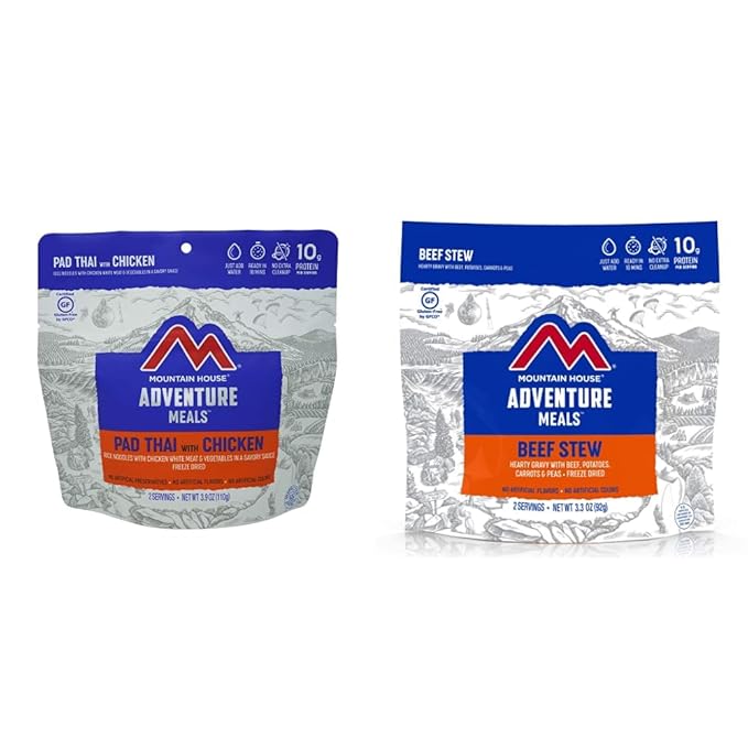 Mountain House Pad Thai with Chicken | Freeze Dried Backpacking & Camping Food |2 Servings | Gluten-Free & Beef Stew | Freeze Dried Backpacking & Camping Food | 2 Servings | Gluten-Free
