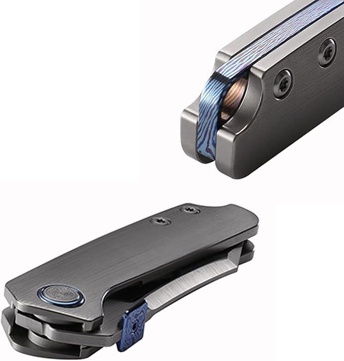 Knife Denka-C02 Thumb Stud Knife,2.6" M390 Pocket Knife Satin,3.35" Titanium Handle Folding Knife with Liner Lock,2.48oz Indoor Outdoor EDC Knife(Grey)