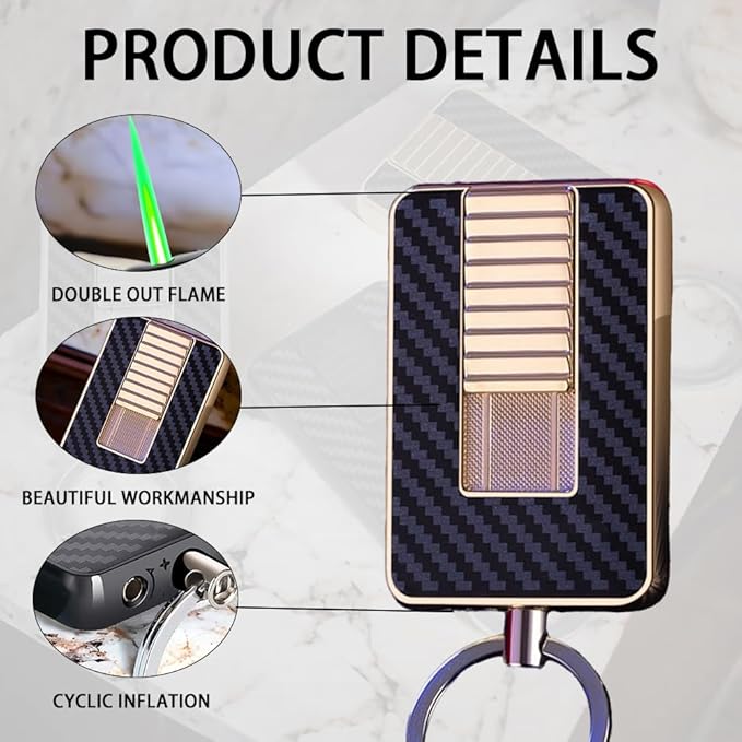 Keychain Lighter, Soft Flame Lighter, Creative Cool Design, Refillable Butane Torch Lighter, Windproof Lighter, Unique Men's Gift, Birthday Candle Camping (Butane Not Included) (Gold)