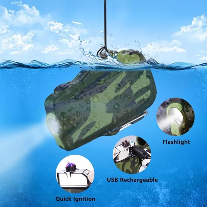 GADATOP Electric Lighter, Outdoor Waterproof Double arc Lighter Windproof Lighter, Rechargeable USB Lighter flameless Plasma Lighter with LED Torch with Lanyard (Camouflage)