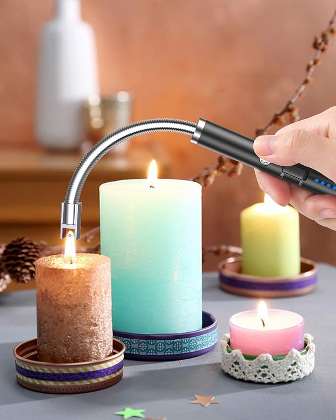 VEHHE USB Lighter, Candle Electric Lighter with Safety Lock Rechargeable Arc Lighter with LED Display, 360° Flexible Long Neck Lighters for Candles Grilling Cooking Barbecue Camping Windproof