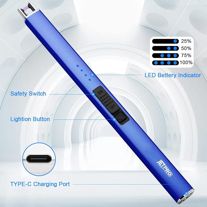 Electric Lighter Arc Windproof Flameless USB Lighter Rechargeable Lighter with Safety Lock for Candle BBQ Camping (Dark Blue)