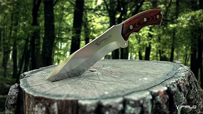 iField 150 Survival Camping Fixed Blade Knife with red Micarta Handle and 440C Blade Steel, 58-60 HRC of Hardness, Camping Tool for Fishing, Hunting, Sport Activity