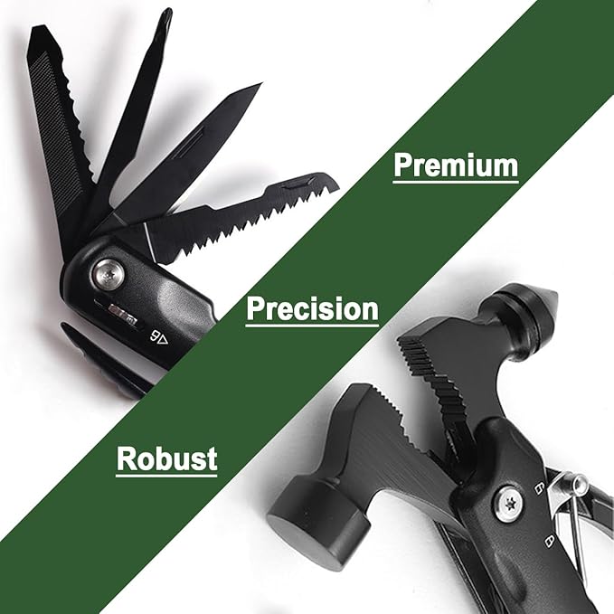 Pocket Knife Multitool, 12-in-1 Outdoor Survival Gear, Folding Knife, Unique Gift, Camping Multi-tool, Emergency Breaker, Hammer, Screwdriver, Pliers, Saw, with dual safety locks, with Nylon Sheath
