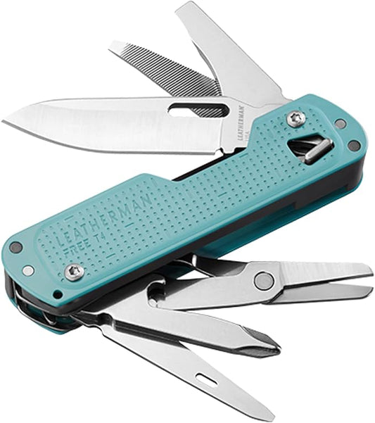 LEATHERMAN, FREE T4 Multitool and EDC Knife with Magnetic Locking and One Hand Accessible, Made in The USA, Stainless, Arctic