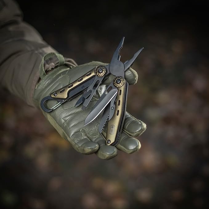M-Tac 11-in-1 Multitool Pliers - Stainless Steel Utility Screwdriver Multi Tool in Nelon Belt Sheath for EDC Outdoor Camping, Fishing, Survival, Hiking (Gold #5)