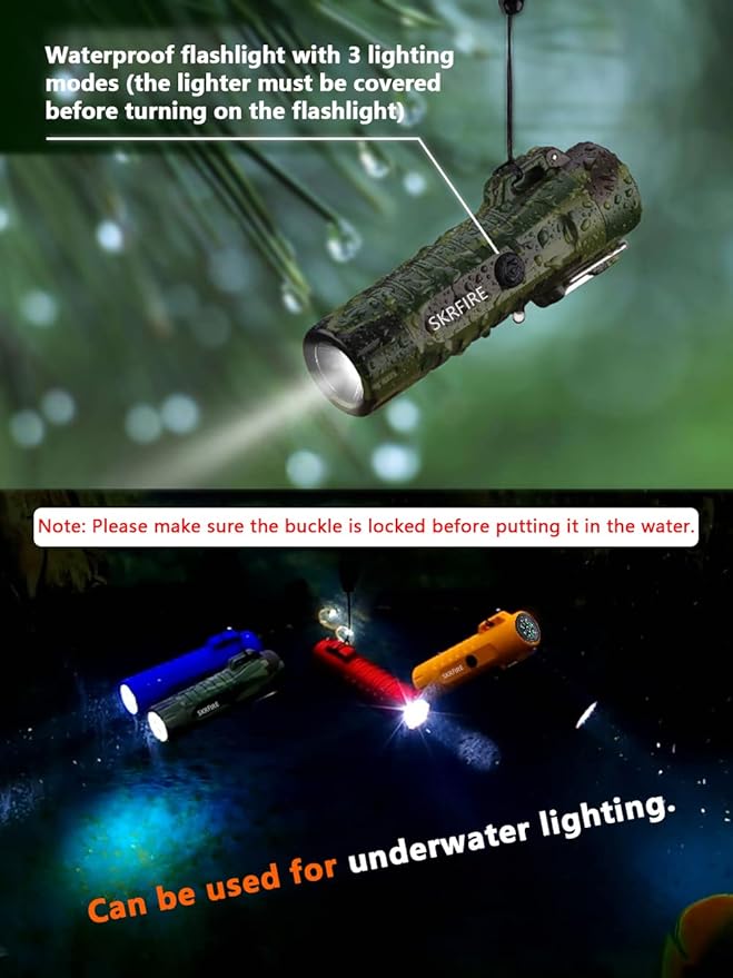 SKRFIRE Electric Lighter Rechargeable USB Plasma Dual Arc Lighter Waterproof Cool Portable Candle Lighter with Compass Flashlight Windproof Outdoor Lighter with Gift Box for Camping, Hiking (Black)