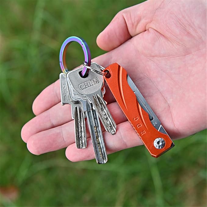 Mini EDC Pocket Knife,Aluminium Alloy Handle Carbon Steel Blade Folding Knife with 10 Extra Replaceable Blades,Portable Lightweight and Compact (Orange)