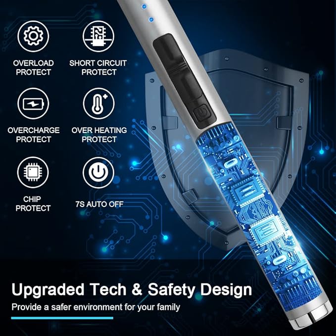ARECTECH Lighter Rechargeable Lighter Electric Lighter Candle Lighter Arc Plasma Lighters for Candle Kitchen Camping Type-C Silvery