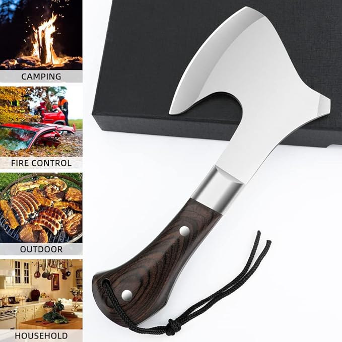 Camping Hatchet Camping Axe Forged High Carbon Steel for Meat Cleaver Axe Outdoor Splitting Wood Great for Axe Throwing, Camping, Survival, Outdoors and Chopping (718)