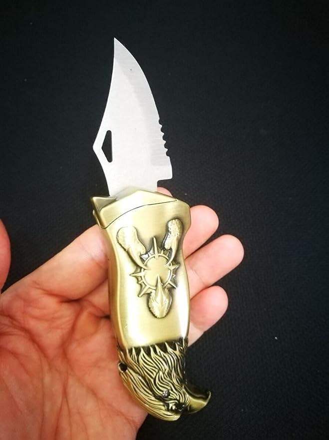 Pocket Knife Windproof Lighter Butane Metal Lighter, Eagle Head Design ,Outdoor Survival Tool ,Gifts for Men(Come Without Gas)