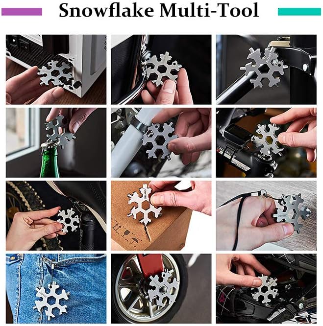 Snowflake Multi-Tool - 18-in-1 Stainless Steel Snowflake Tool with Keychain, Screwdriver, Bottle Opener, Compact and Portable for Outdoor Adventure and Daily Use