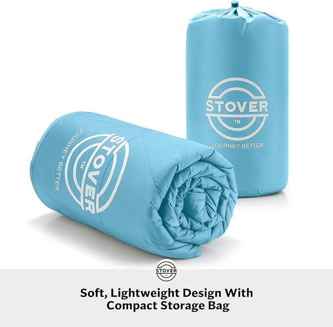 STOVER Outdoor Waterproof Fleece Travel Blanket for Camping, Picnics, Stadiums, Sports, Boating, The Beach– Warm, Windproof, Compact, Lightweight & Sand-Resistant w/Packable Carrying Bag (Light Blue)