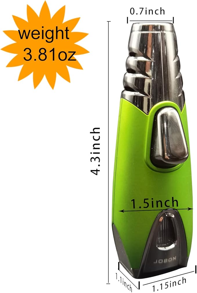 JOBON Pocket Torch Lighter, Gift Idea (Butane Free), Professional Reusable Single Jet Flame Gas Lighter, Kitchen BBQ Camping Candle (Green)