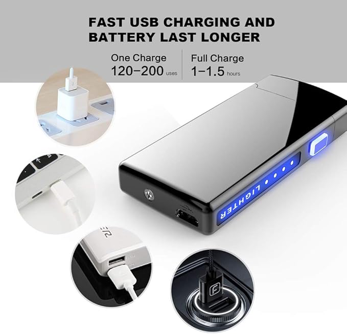 Dual Arc Plasma Lighter with LED Battery Indicator and Box, Rechargeable Windproof Flameless Electric Lighters for Fire Outdoors Camping Hiking Friends