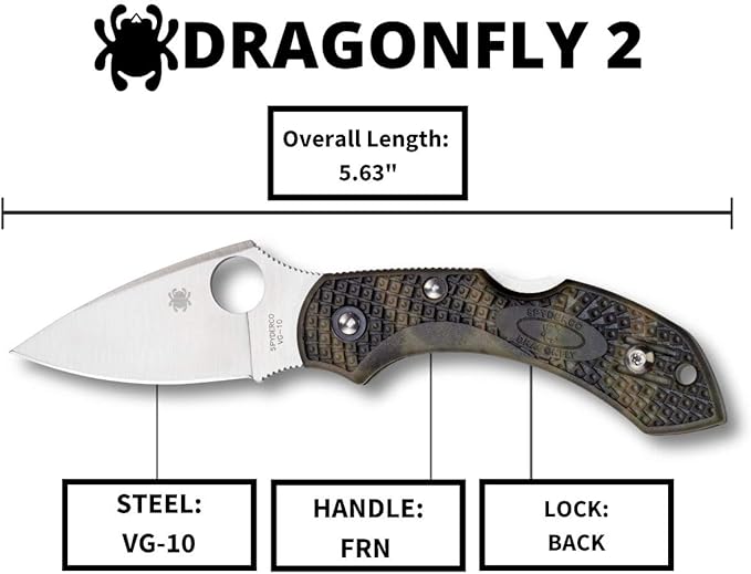 Spyderco Dragonfly 2 Lightweight Signature Knife with 2.3" VG-10 Steel Blade and High-Strength Zome Green FRN Handle - PlainEdge - C28ZFPGR2