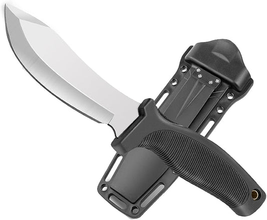 Fixed Blade Outdoor Duty Straight Knife, Tactical Survival Knife with Waist Clip,Camping Gift for Men MHT1-Z (Sliver)